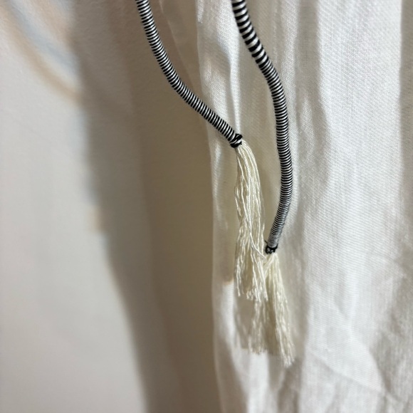 ZARA Sz M-L Gauzy Drawstrings Tassels Beaded V-Neck Striped Maxi Dress NEW - Picture 12 of 13